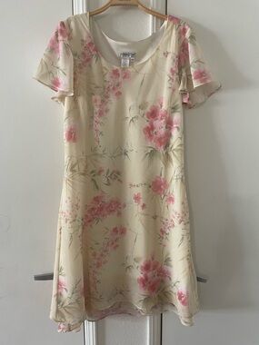 Vintage Coldwater Creek Dress Floral A Line Midi Cottage Watercolor Chiffon